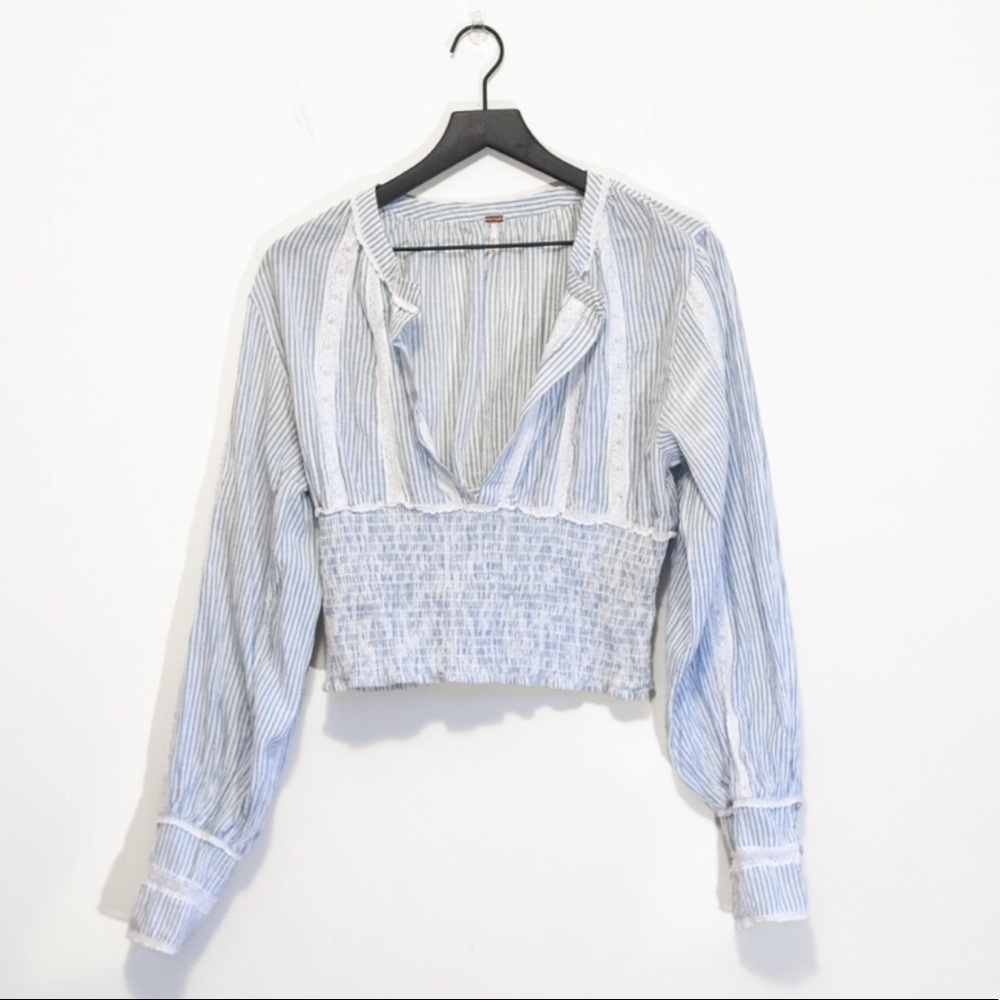 Free People striped smocked peasant blouse L